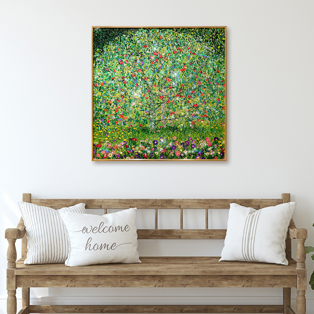 크리스탈 큐빅 클림트 사과나무 그림 아크릴 명화 액자 중 (50x50cm), 골드 프레임 - 상세 이미지 4