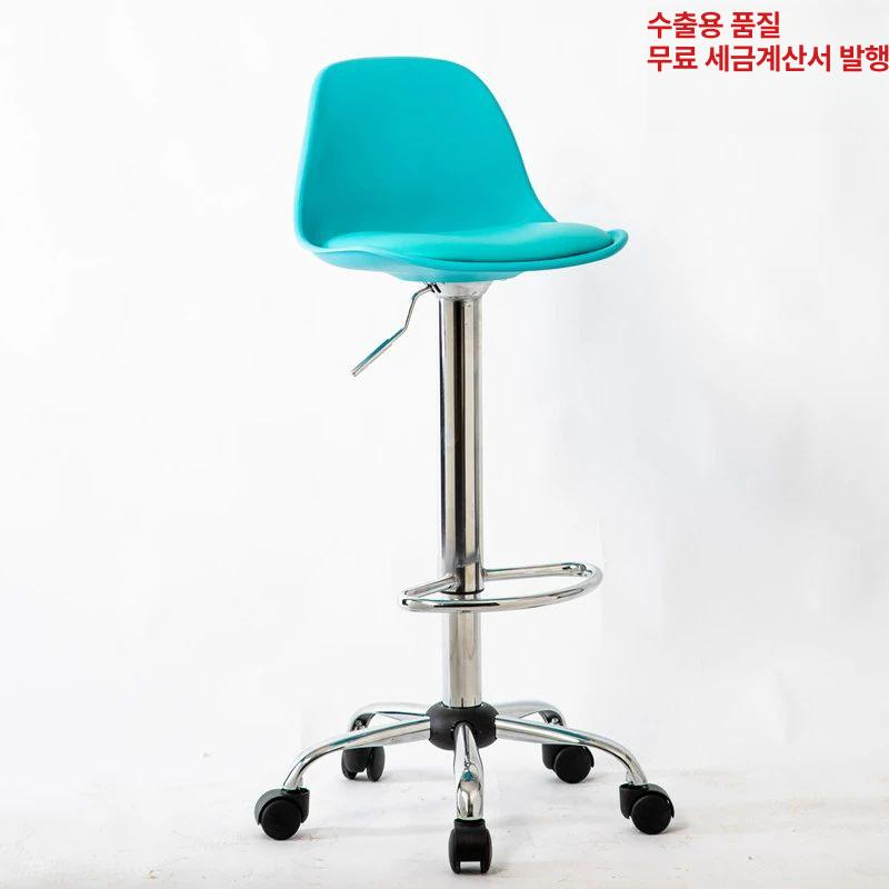 바테이블 등받이 바의자 높이조절 회전 바체어 카페 홈바 스툴 캐스터 하이 블루 - 상품 이미지