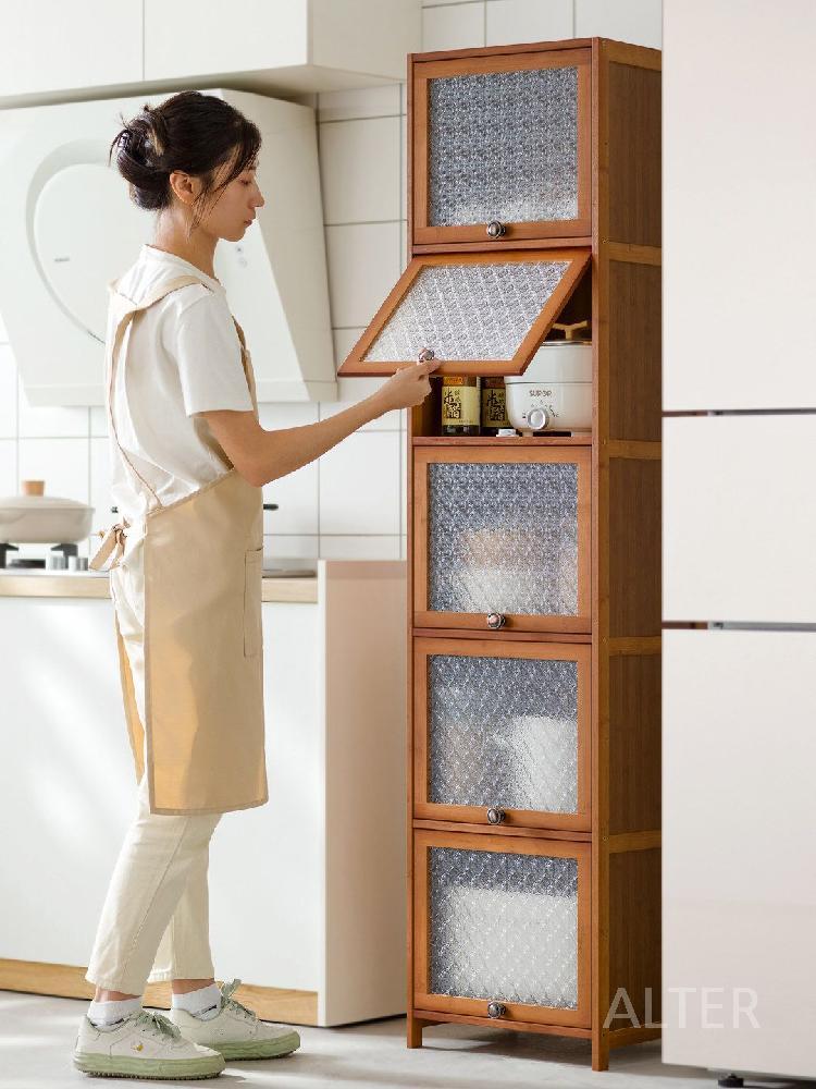 수납장 그릇장 키큰 틈새 주방 선반 장식장 갈색 3칸 30cm - 상세 이미지 2