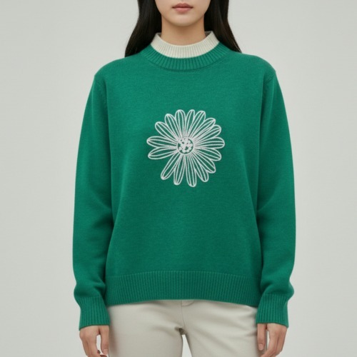 엄마옷 조이마담 T51826 플라워 배색 니트 티셔츠 중년여성의류 - 상품 이미지