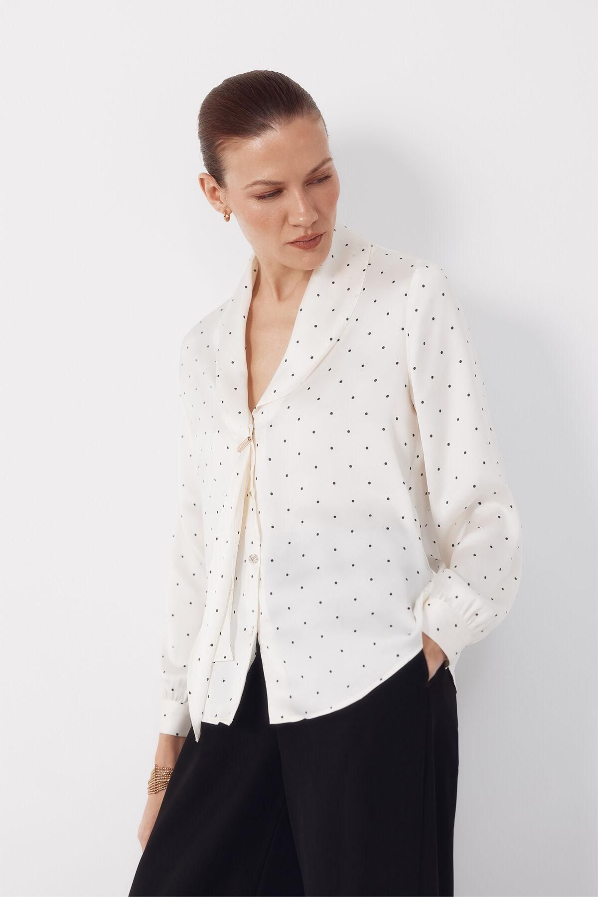 꼬르떼피엘 새틴 도트 리본 블라우스 5703426 ESTAMPADO BLANCO - 상품 이미지