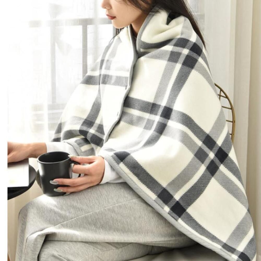 똑딱이 망토 무릎 사무실 어깨 입는 포근 극세사 담요 크림 - 메인 이미지