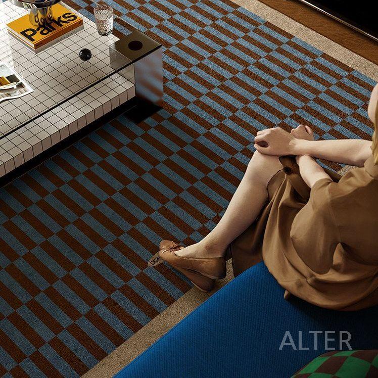 벨벳 러그 체스무늬 거실카페트 체크무늬 민트초코 A 180x250cm - 상세 이미지 4