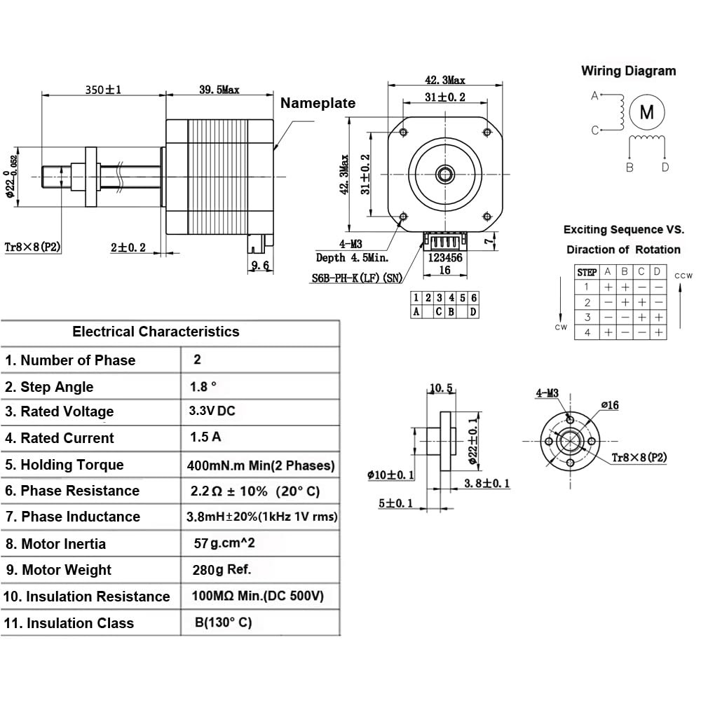 멍치 네마 17 스테퍼 모터 통합 100mm T8x8 리드 스크류 42x40mm 본체, RepRap Prusa i3 3D 프린터 Z 축 또는 CNC 기계용 1M 케이블 포함 - 상세 이미지 2