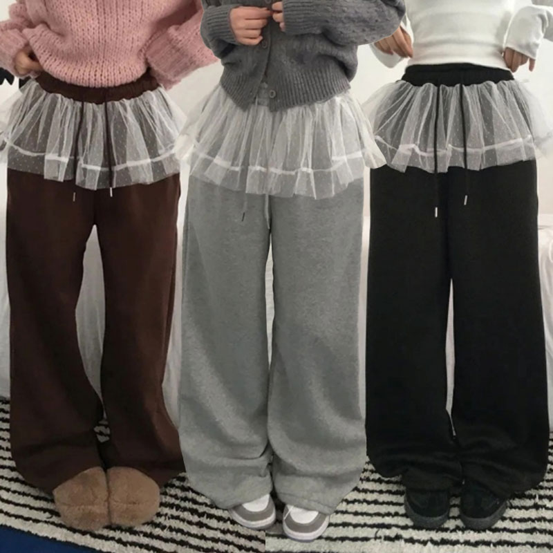 러블리 레이스스커트 레이어드 체형커버 와이드 팬츠 - 상품 이미지