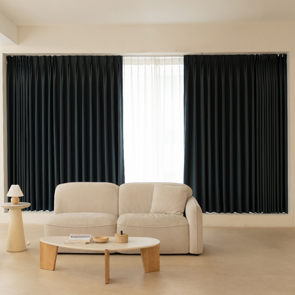 국내산 방한 방풍 데일리 나비주름 형상가공 암막커튼 + 나비주름 쉬폰커튼