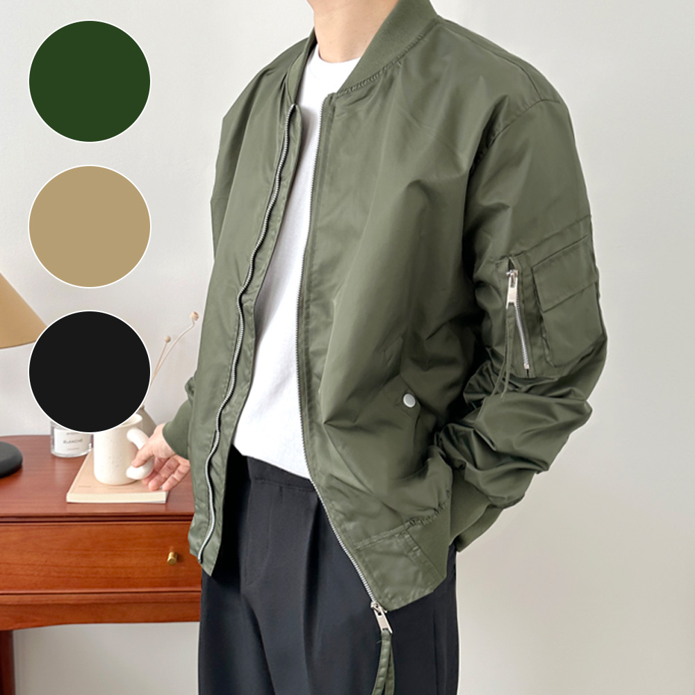 남자 항공 점퍼 집업 블루종 간절기 기본 데일리 아우터 - 메인 이미지