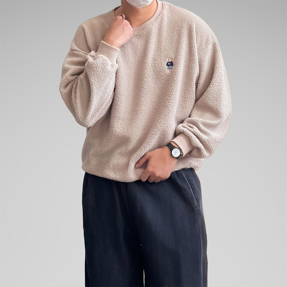 1+1 양털맨투맨 남자오버핏맨투맨 - 메인 이미지