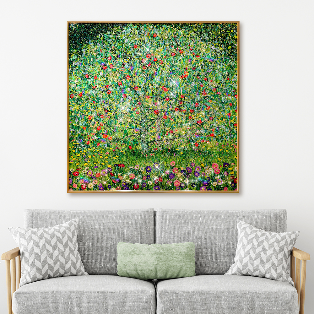 크리스탈 큐빅 클림트 사과나무 그림 아크릴 명화 액자 중 (50x50cm), 골드 프레임 이미지 7