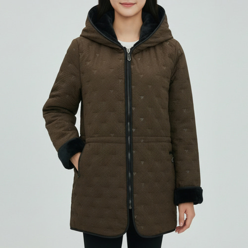 엄마옷 조이마담 J3399 삼각패턴 스트링 후드 퍼코트 중년여성의류 - 상세 이미지 2