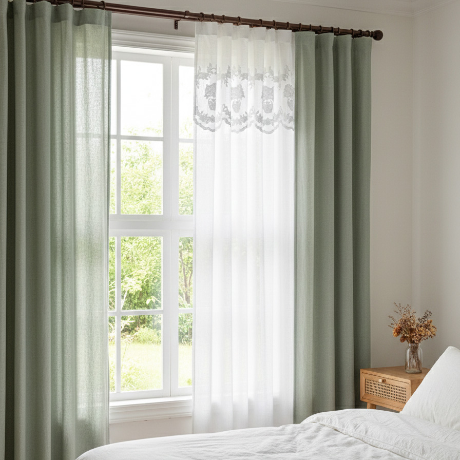 모네 프렌치 고급 화이트 린넨 자수 패널 수입 북유럽 커튼 거실 작은방 안방 가림막