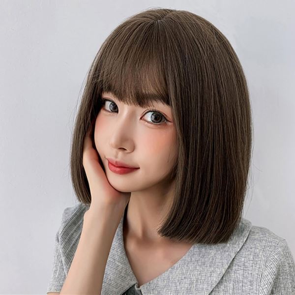 올리브브라운 여자 일자컷 중단발 통가발 단발머리 - 상품 이미지