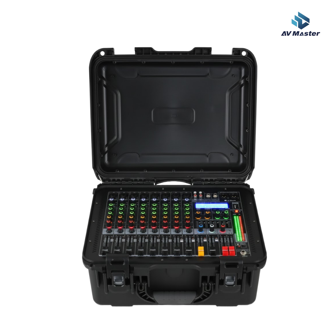 AVMaster 파워드믹서 AMP-1200 앰프내장 블루투스 USB재생 녹음 하드케이스