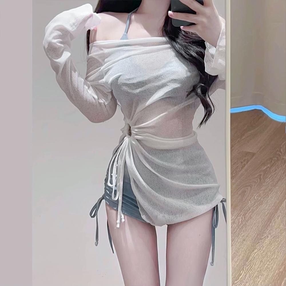 오르웨인 비키니 커버업 시스루 셔링 여성 수영복 세트 3pcs - 상세 이미지 2