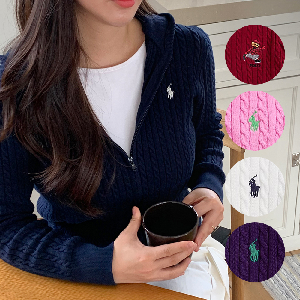 [백화점] 폴로 후드 집업 걸즈 니트 케이블 꽈배기 제품 이미지