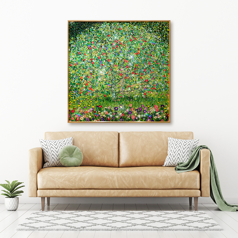 크리스탈 큐빅 클림트 사과나무 그림 아크릴 명화 액자 중 (50x50cm), 골드 프레임 이미지 8