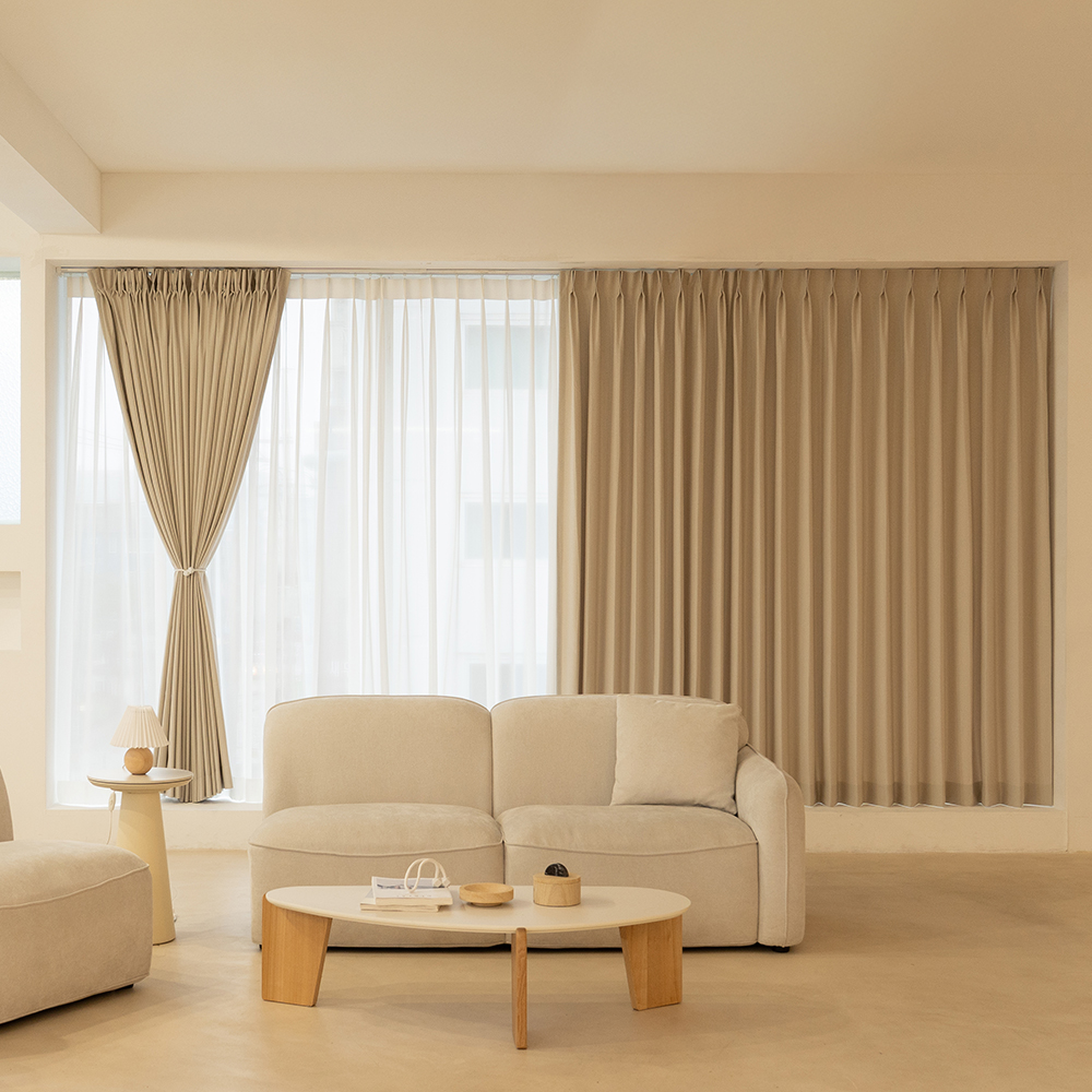 국내산 방한 방풍 데일리 나비주름 형상가공 암막커튼 + 나비주름 쉬폰커튼