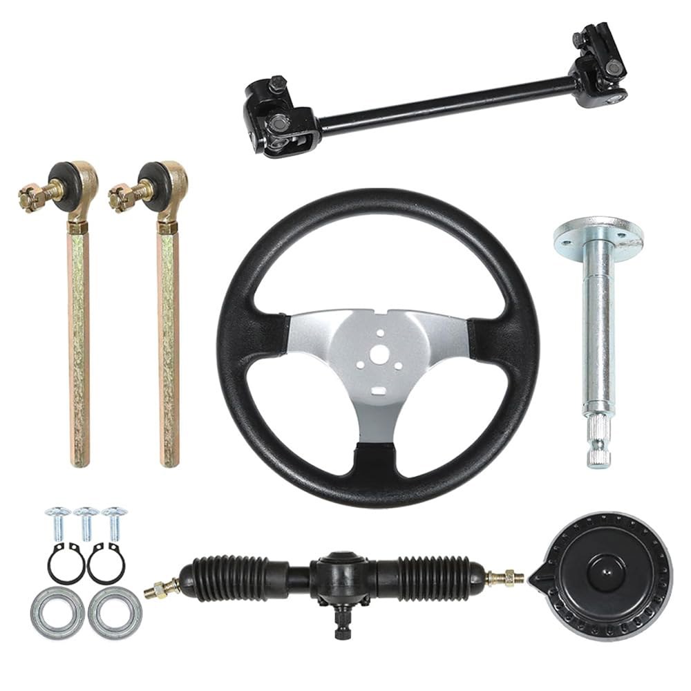 ALL-CARB Go Kart 300mm 스티어링 샤프트 고 어셈블리 키트 타이 로드 조절 피니언 기어 랙 110cc 스틸 가능한 교체 휠 320mm 카트용 - 상품 이미지