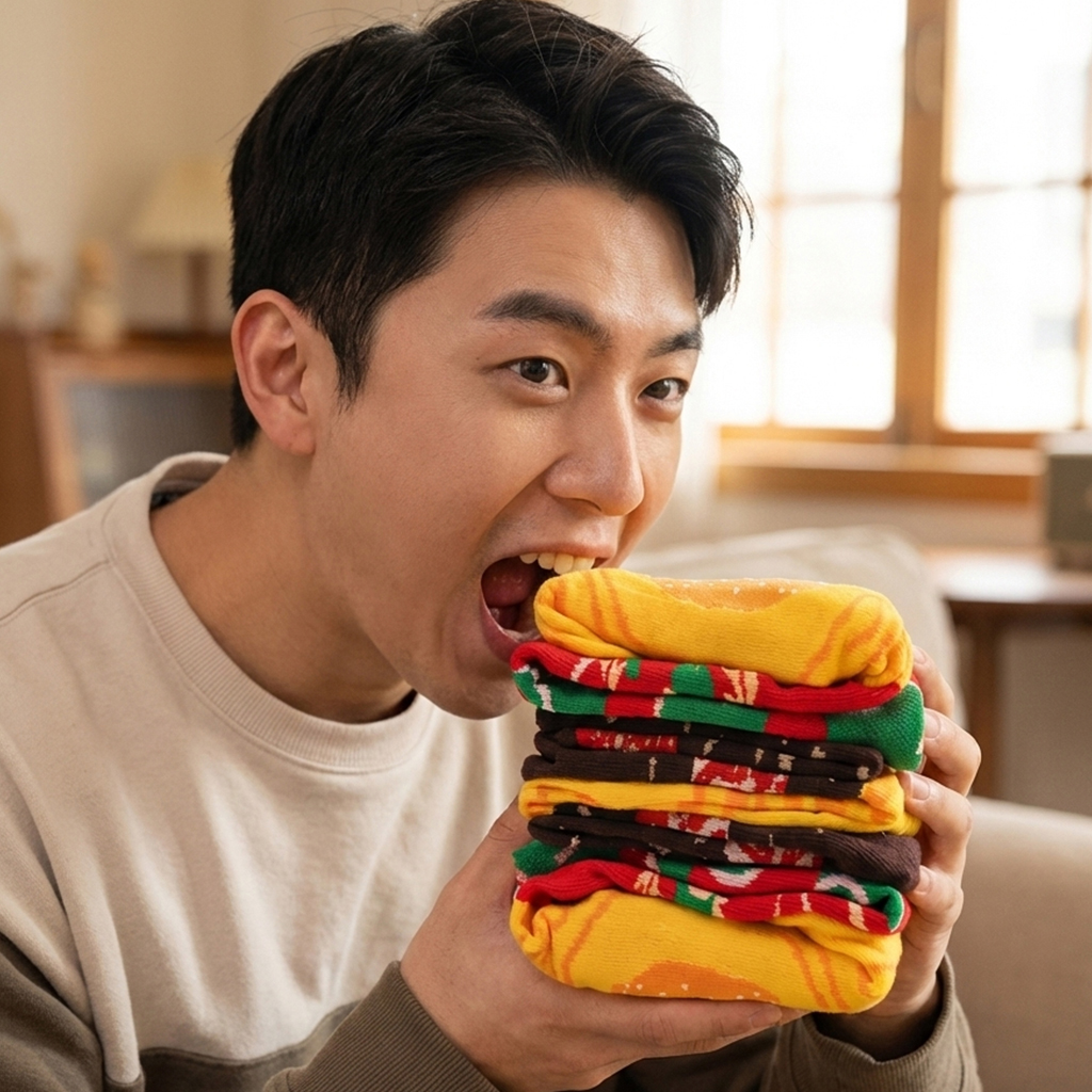 햄버거 양말 선물 세트 쓸데없는 웃긴 핫템 친구 놀리기 마니또 생일 의미없는 인싸템 - 상품 이미지