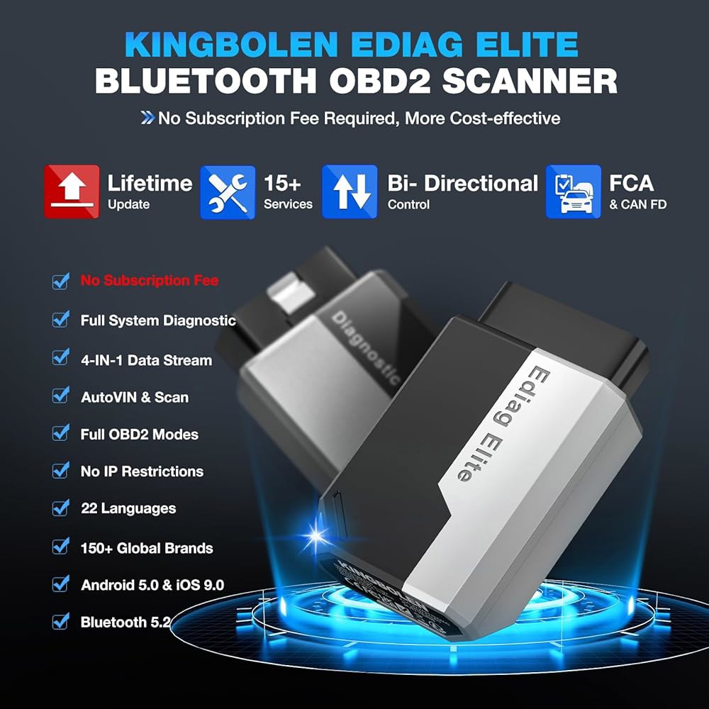Ediag Elite KINGBOLEN 블루투스 OBD2 안드로이드용 CANFD, 업데이트 시스템 AutoAuth 평생 무료 및 FCA 스캔 양방향 이상의 자동차 리셋 무선 풀 - 상세 이미지 2