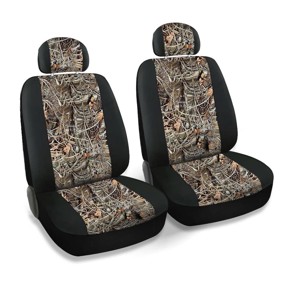 CarsCover 리얼 블랙 카모 시트 카모플라주 헌터 패턴 백) 단풍나무 트럭 잎 로우 커버 숲 나무 자동차 SUV (9피스 스타일 1 9pc Black Camo Low Back - 상세 이미지 3