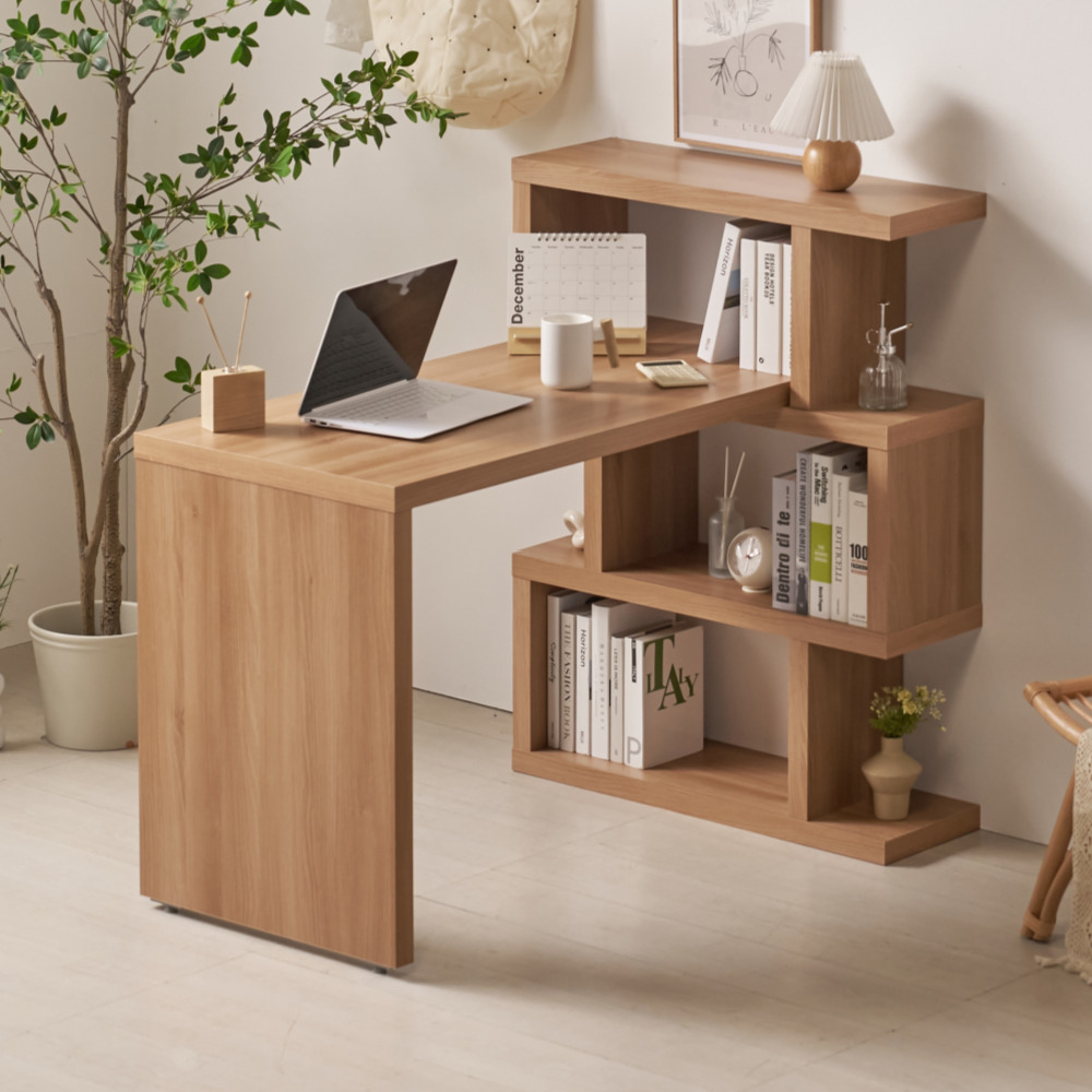 슬로 책상 겸테이블 중학생 고등학생 공부방 전면 책상 1400x550x780mm, 3단, 1400오크+3단소형책장 - 상품 이미지