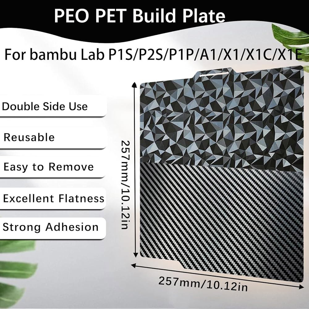 사바임 3D 프린터 플랫폼 PEO PET 밤부 랩 빌드 플레이트 P2S / P1S A1 X1C X1E, 257x257mm 다이아몬드 + 탄소 섬유 스프링 강판 유연한 프린팅 베드 - 상세 이미지 3