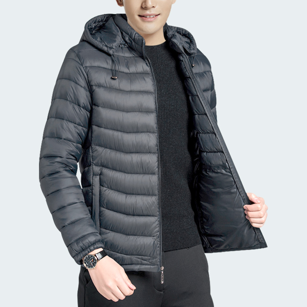 데일리 숏 패딩 온열 보온 모자 탈부착 겨울 경량 잠바 - 메인 이미지