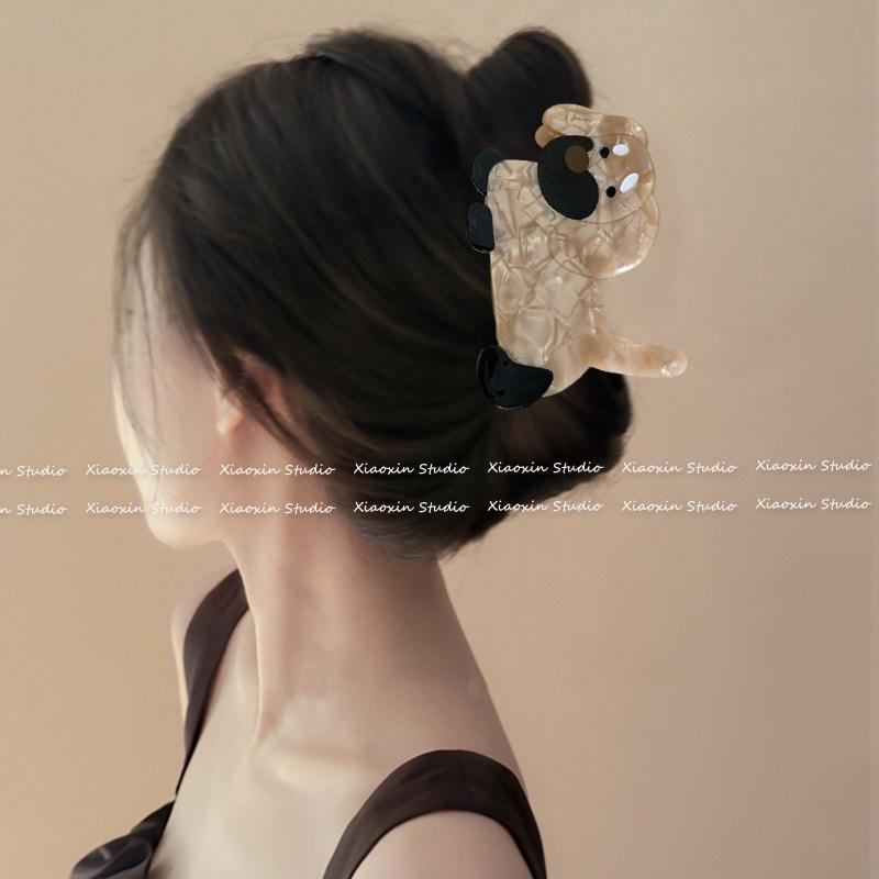 귀여운 강아지 후두 뒤 머리 고정 클립 브라운 - 상세 이미지 4