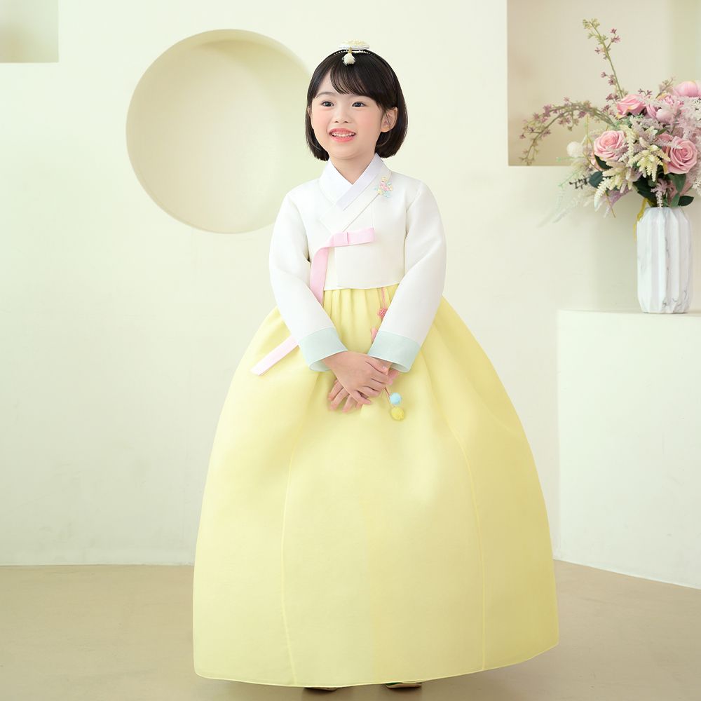 한예빔 HB70000 꽃담예린 여아 아동 한복 드레스 어린이집 설날 추석빔 화이트 저고리 - 상품 이미지