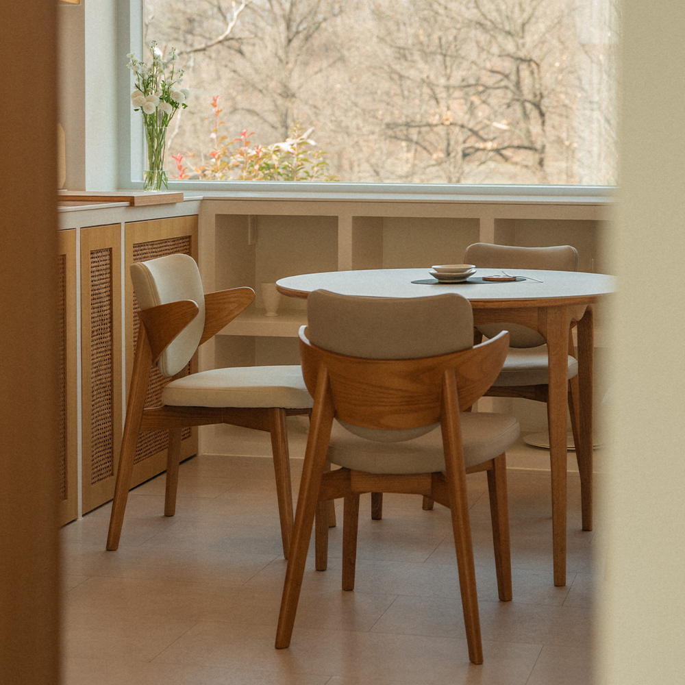 번드 리프 원목 카페 인테리어 의자 오크