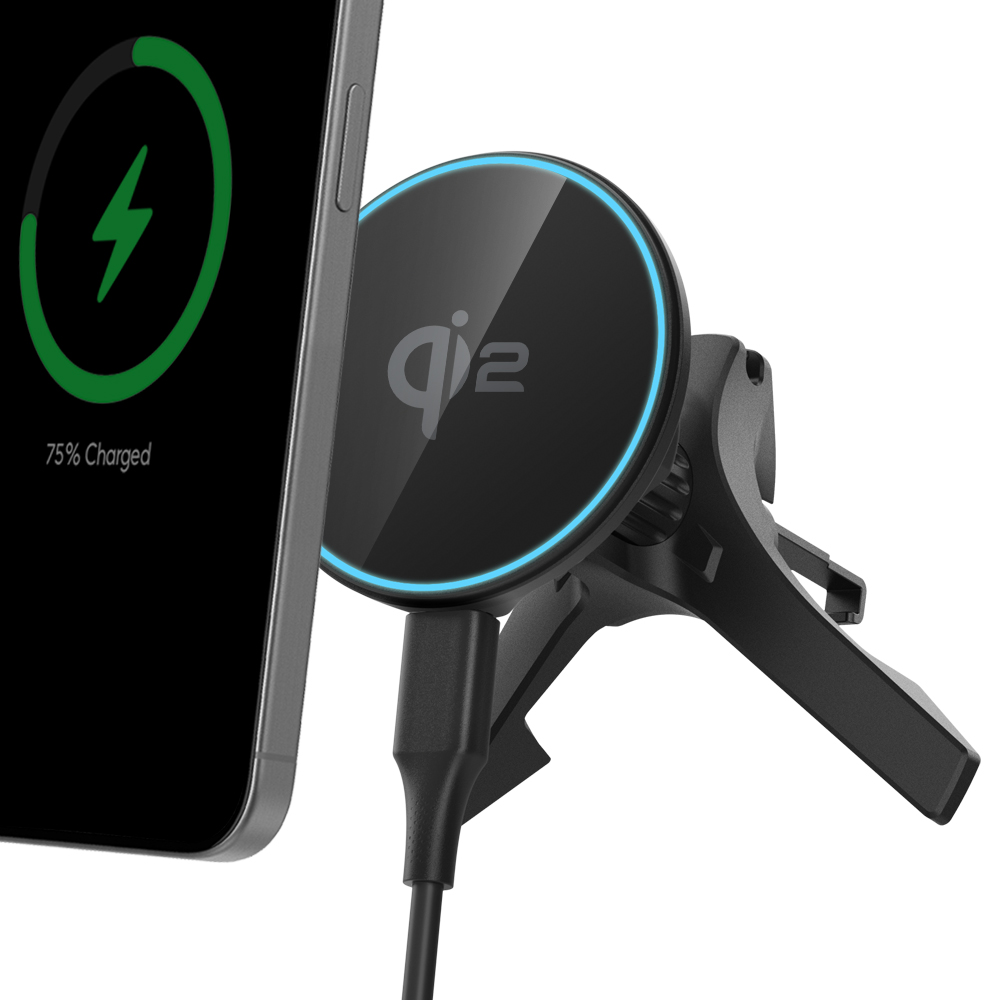 Qi2 슬림 맥세이프 차량용 핸드폰 거치대 고속 무선 충전기 EV15MAQ 송풍구형 제품 이미지