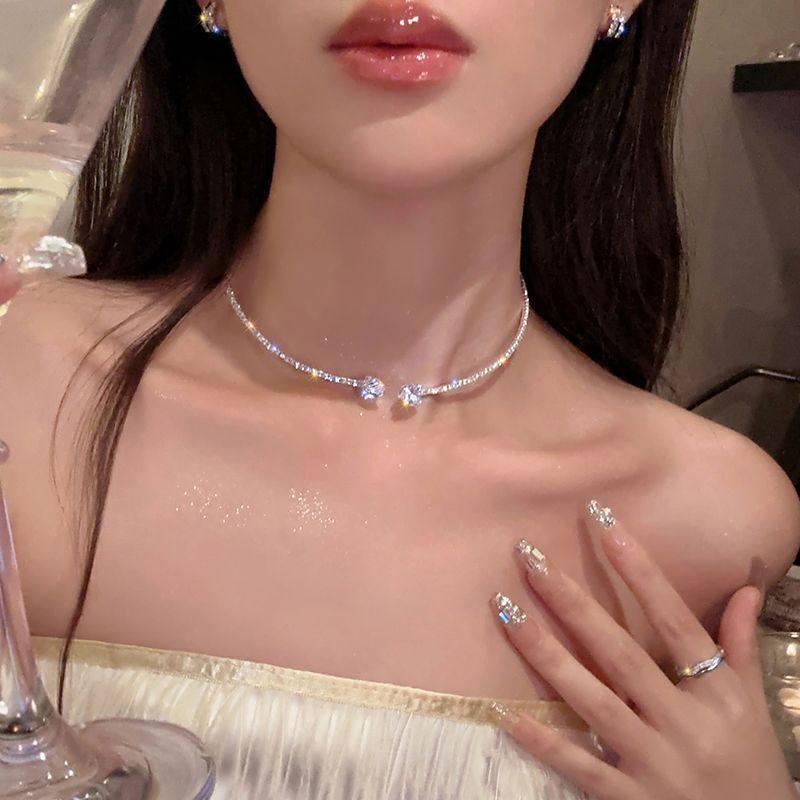 하트 큐빅 오픈형 여성 락스톤 체인 카라멜넥 다이아몬드 사이즈 펄 - 상세 이미지 5