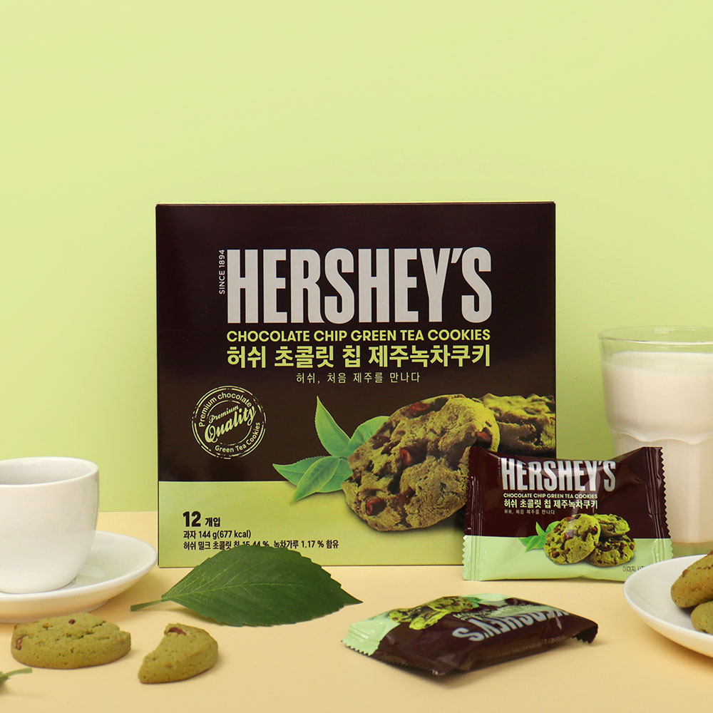 허쉬 초콜릿칩 제주녹차쿠키 1상자 제주도특산품 말차 과자 간식 - 상품 이미지