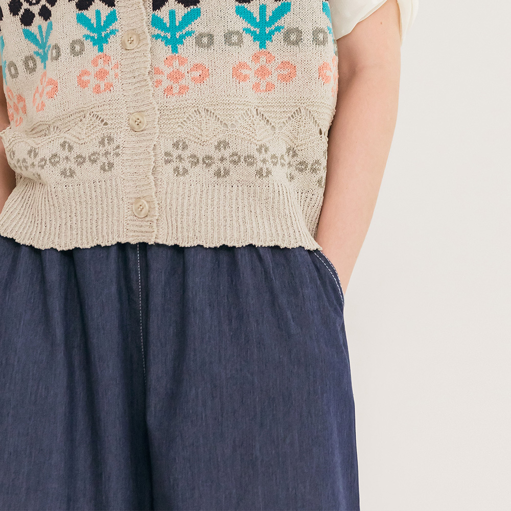 도트리본 배색 와이드 데님팬츠 - 상세 이미지 3