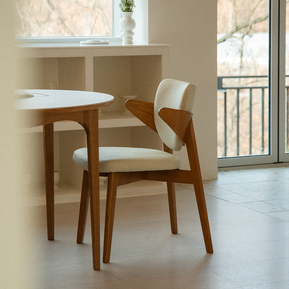 번드 리프 원목 카페 인테리어 의자 오크