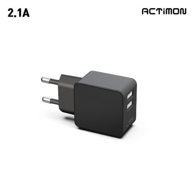 엑티몬 2.1A 가정용충전기 USB 2구 케이블 없음 블랙 - 상품 이미지