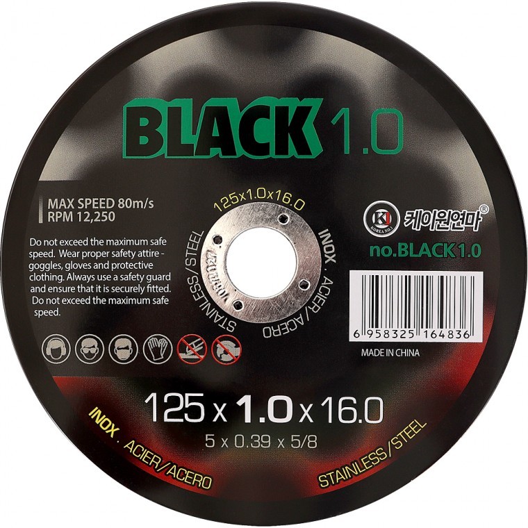 케이원 스텐 절단석 BLACK1.0 5인치 125mm / 원형톱날 그라인더날 절단날 - 메인 이미지