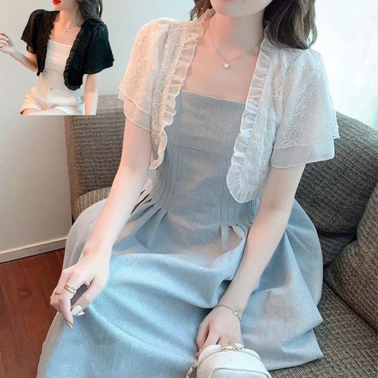 여름 레이스 가디건 루즈핏 코트 여성 반팔 자켓 - 메인 이미지