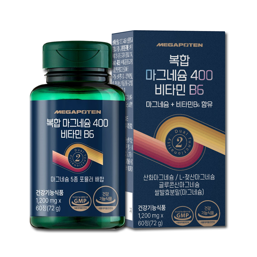 메가포텐 복합 마그네슘 400 비타민B6 산화 쌀 발효 젖산 글루콘산 60정, 1개 - 상품 이미지