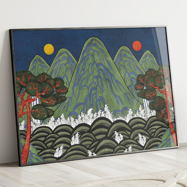 왕의자리 일월오봉도 그림 왕실 병풍 한국화 민화 포스터 풍수 거실 안방 침실 인테리어액자