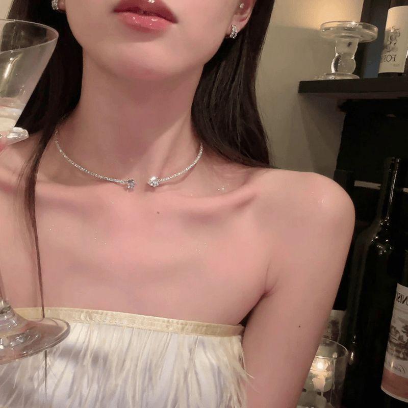 하트 큐빅 오픈형 여성 락스톤 체인 카라멜넥 다이아몬드 사이즈 펄 - 상세 이미지 3
