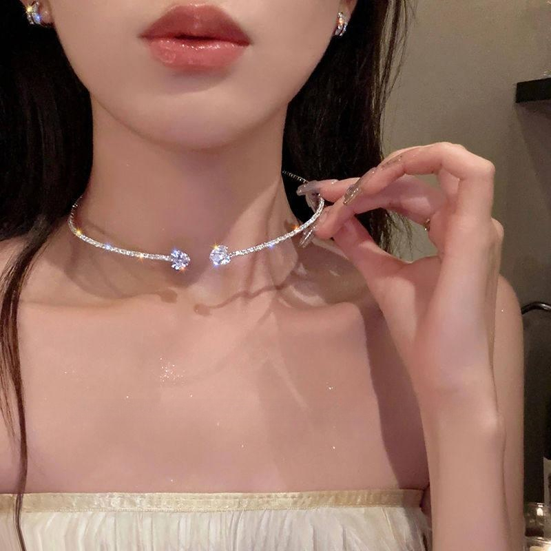 하트 큐빅 오픈형 여성 락스톤 체인 카라멜넥 다이아몬드 사이즈 펄 - 상세 이미지 2