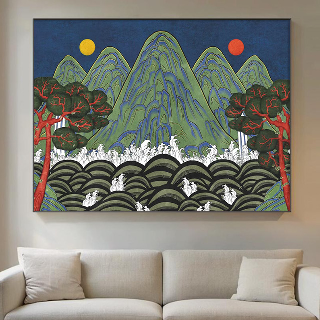 왕의자리 일월오봉도 그림 왕실 병풍 한국화 민화 포스터 풍수 거실 안방 침실 인테리어액자