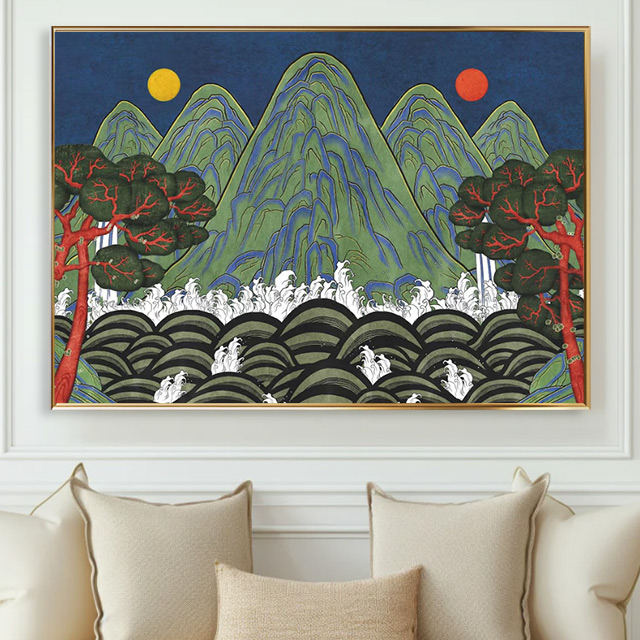 왕의자리 일월오봉도 그림 왕실 병풍 한국화 민화 포스터 풍수 거실 안방 침실 인테리어액자