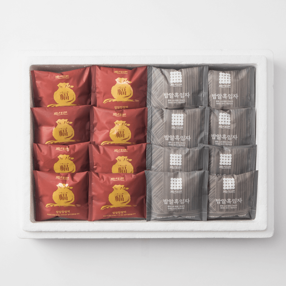 백년화편 찹쌀떡 반반세트 밥알 찹쌀떡 16개 밥알 흑임자 16개 개별포장 대한명인 떡집