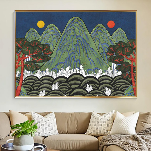 왕의자리 일월오봉도 그림 왕실 병풍 한국화 민화 포스터 풍수 거실 안방 침실 인테리어액자