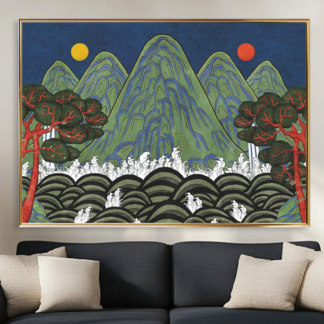 왕의자리 일월오봉도 그림 왕실 병풍 한국화 민화 포스터 풍수 거실 안방 침실 인테리어액자