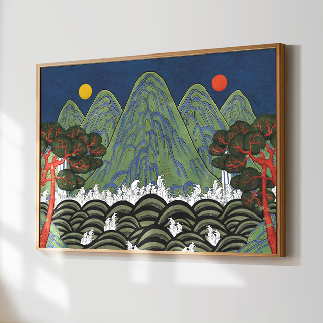 왕의자리 일월오봉도 그림 왕실 병풍 한국화 민화 포스터 풍수 거실 안방 침실 인테리어액자