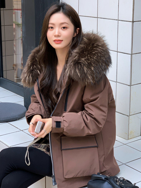 리얼 토끼털 퍼 야상 점퍼 후드 밍크 모피 - 상품 이미지